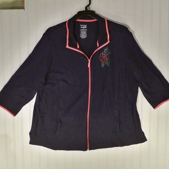 Basic Editions Woman, Rose, Dark Blue Zip Up, 2X - Picture 2 of 6